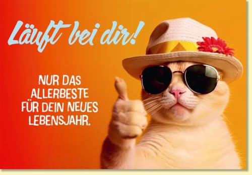 Gutsch Verlag Geburtstagskarte lustig Katze mit Sonnenbrille und Hut Daumen hoch witzige Doppelkarte Alles Gute zum Geburtstag originelle Grußkarte - mit Umschlag