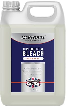 McKLords Commercial - Thin Essential Bleach 2.5L - All Purpose Thin Bleach Cleaner for Bathrooms and Surfaces - Fast Rinsing, Versatile Household Cleaning Solution