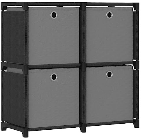 Frdhee Regal Schmal, Bücherregal, Büroregal, Geräumiger Wohnzimmerschrank, Würfelregal mit 4 Boxen Schwarz 69x30x72,5 cm Stoff Für Pflanzen Raumteiler Präsentation Modern Deko Fotos