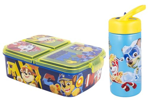 MARUKATSU Set Sandwichera Múltiple infantil y Botella Escolar - Pack Diseño Colorido | Mochila Escolar Niño Niña de 3 a 8 Años | Material Escolar Set de Almuerzo (Paw Patrol)