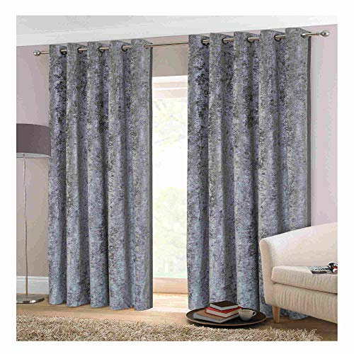 umlout Opulence Grey Silver 66 w X 72 d Crushed Velvet Eyelet Ring Top Designer Lined Curtains, Choice Of 8 Sizes And 3 Colours