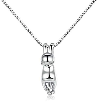 QIANDI krafthalsband 925 silver härligt hoppande katt djur halsband hänge halsband handgjorda smycken, Silver, 36