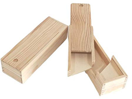 GRECA Caja plumier doble. En madera de pino en crudo. Para decorar. Manualidades. Medidas (ancho*fondo*alto): 23 * 7,5 * 5,5 cm.