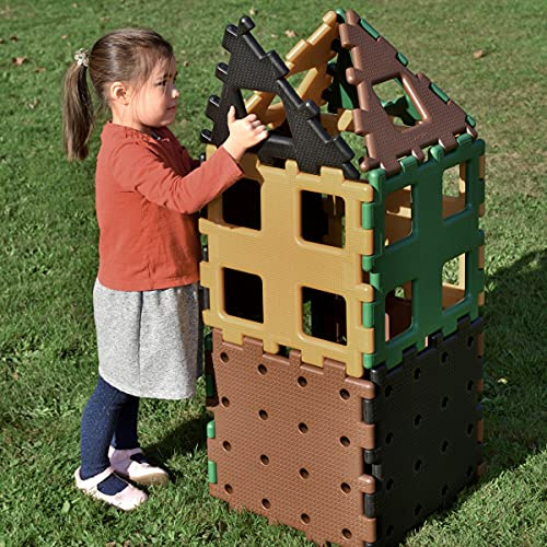 Natural XL Polydron Set 1 - Natural Colours - Large Den Building Outdoor Construction Tiles - Early Years Shape Educational Learning Toy - 12 Pieces - 2 Years +
