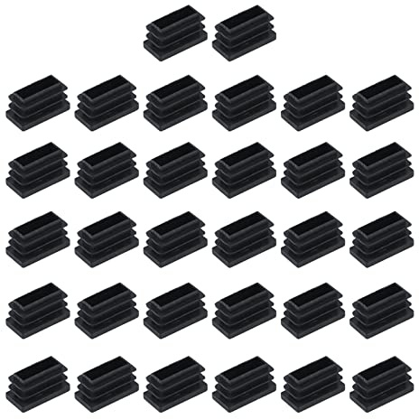 Antrader Abdeckkappen für Möbelfüße, Tische, Stühle, Kunststoff, quadratisch, rechteckig, mit Gewinde, Schwarz, 32 Stück (26 x 13 mm)