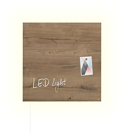 SIGEL GL405 Premium Glas-Magnettafel 48 x 48 cm mit LED-Beleuchtung, Design Natural-Wood / Holzoptik hochglänzend, TÜV geprüft, einfache Montage, Artverum