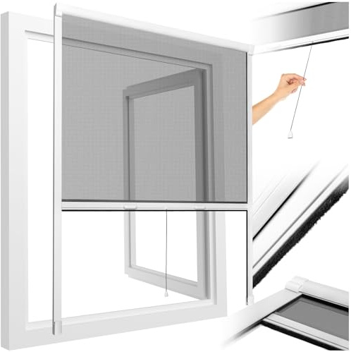 tectake® Fliegengitter Rollo, Moskitonetz Fenster, Fliegengitter Fenster mit Alu Rahmen, Fliegenvorhang, Fensterschutz Jalousie, Mückengitter gegen Fliegen, Insektenschutz Fenster - weiß, 110x160 cm | zuschneidbar, wetterfest, mit Bürstendichtung, einfache Montage, licht- und luftdurchlässig, weiß