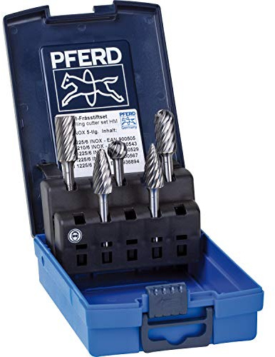 PFERD TOOLS HM-Frässtift-Set, 5-teilig, Zahnung INOX, Schaft-ø 6 mm, 21901912 – speziell für die Bearbeitung von Edelstahl (INOX)