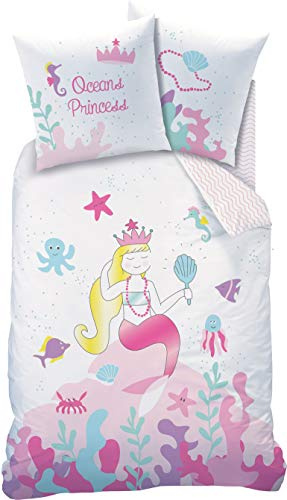 Familando Meerjungfrau Bettwäsche Set (2-teilig) – Decken- & Kissenbezug 135x200 80x80 cm – Mädchenbettwäsche aus 100% Baumwolle – Wendemotiv – Hautfreundlich & atmungsaktiv – Öko-TEX Zert.