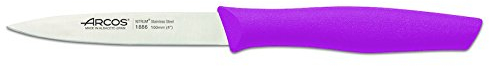 Arcos Serie Nova Caja 36 uds Cuchillo Mondador, Hoja de Acero Inoxidable de 100 mm, Mango de Polipropileno Color fucsia (36 UDS)