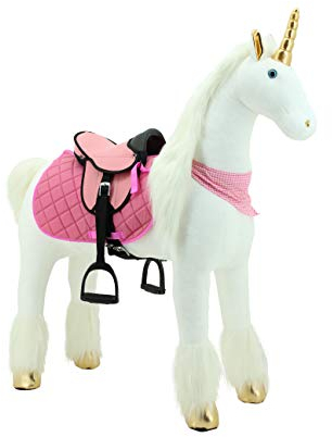Sweety Toys 11100 Plüsch Stehpferd Sicherheit stabiles Robustes Reitpferd XXL 125 cm mit Stahlunterbau mit zusätzlichem Reitsattel mit Steigbügeln