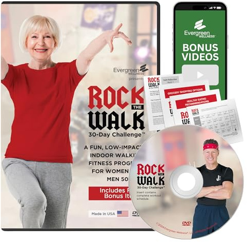 Evergreen Wellness Rock The Walk 30-Day Workout Challenge DVD for Beginners and Seniors - The Low Impact, Indoor Walking