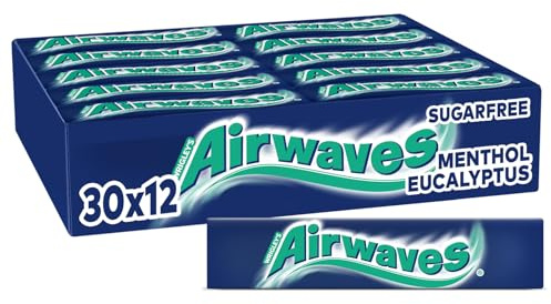 Airwaves Kaugummi Zuckerfrei, Menthol Eukalyptus Gum, 30 x 12 Dragees, Großpackung Chewing Gum, Kaugummi ohne Zucker mit Minz Frische (360 Dragees)