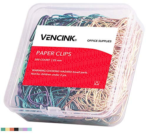 300 Pieces Multicolor Cute Paper Clips, Smooth Stainless Steel Drop-Shaped Colorful Wire Small Paperclips for Office Supplies Girls Kids School Students Paper Document Organizing by VENCINK