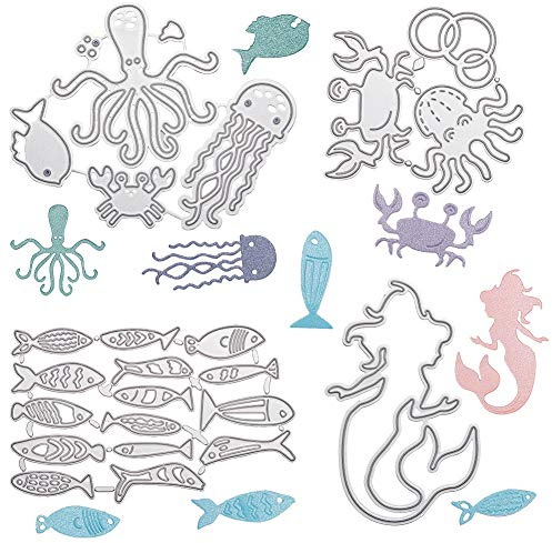 GORGECRAFT 4St. Meerestiere Schneidwerkzeuge Kohlenstoffstahl-Schablonenwerkzeuge Für Die Kartenherstellung Metallpräge-Schablonenschablone Für DIY Scrapbooking-Papierkarten-Bastel-Fotoalbum