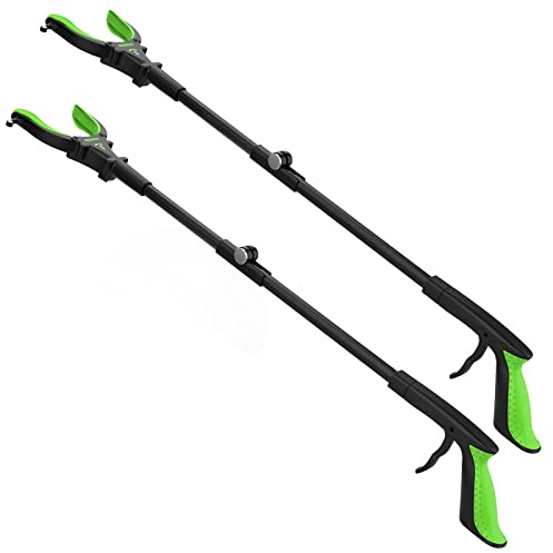 2 Stück Greifer mit Licht, 80cm Greifzange für Senioren Klappbar, 90° Drehbare Kralle mit Anti-Rutsch-Pad (Grün)