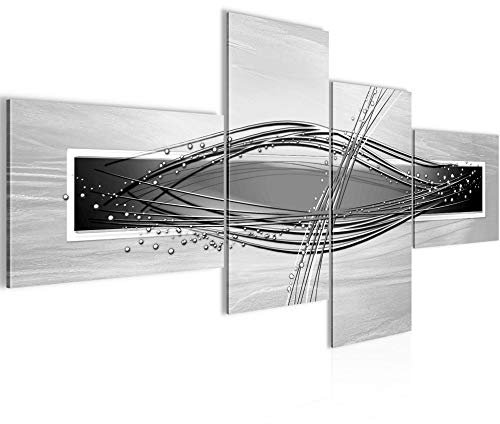 Runa Art Wandbilder Set XXL Abstrakt Wohnzimmer Schlafzimmer Schwarz Weiss Grau 4 Teilig - Made in Germany - 103045c