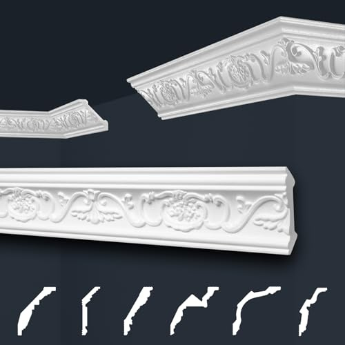 Marbet Deckenleisten weiß Sparpaket aus Styropor EPS - Stuckleisten gemustert, im traditionellen Design - (30 Meter B-06) Winkelprofile Wandprofile Eckleisten