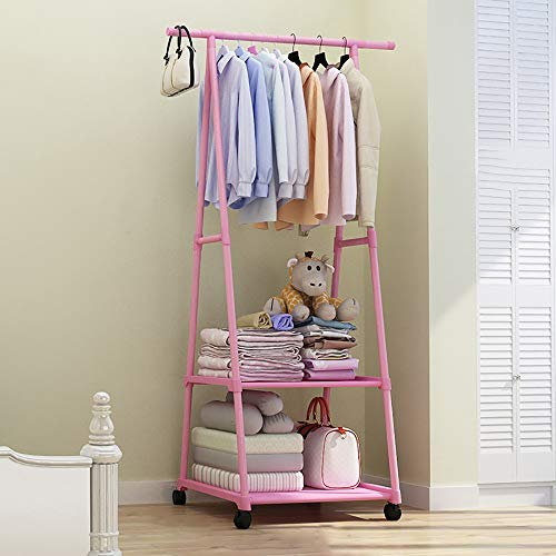 FGHUF Stand Appendiabiti in Metallo con Ruote Appendiabiti con 2 Scaffali, Mobile Appendiabiti Ingresso Attaccapanni da Terra Ingresso Soggiorno Camera da Letto, 55 * 42 * 160cm