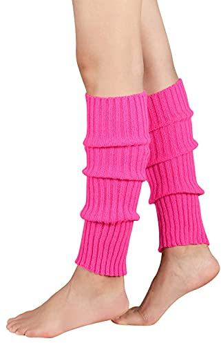 Century Star Neon Ribbed Leg Warmers for Women Girls Juniors Knitted Retro Leg Warmer for 80s Party A Rose New One Size