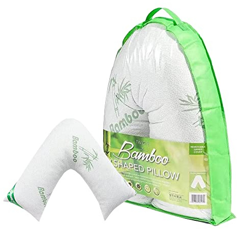 Lions Bamboo Pillow - Premium V Shaped Pregnancy Pillows for Sleeping, Non Allergy Orthopedic Memory foam Pillow with Removable Cover, Support V Pillow for Head Neck Back