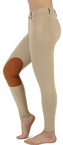 beroy Women Horse Riding Knee-Patches Pants Ladies Equestrian Front-Zip Breeches Legging with Pockets(Khaki, M)