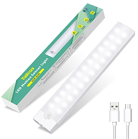Tailcas Schranklampe mit Bewegungsmelder, wiederaufladbar über USB, Schrankbeleuchtung mit Küchensensor, dimmbar, Schranklicht, Nachtlicht für Kinder, für Schrank, Treppe, Flur, kabellos