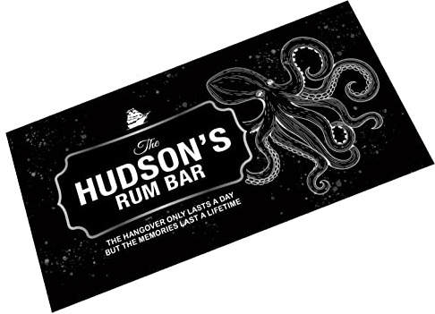 Personalisierte Rum-Barläufer-Matte – dunkle gewürzte Rum-Bar, Geschenk für Hausbar-Zubehör, Geburtstagsparty (schwarz)