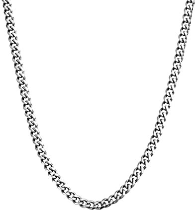 Kritz Unisex Panzerkette 3mm Breite für Herren und Frauen Silberkette Cuban Link - Halskette Kubanische Kette Silber Männer Länge von 45 bis 55 Cm Paris Mode Geschenk (40)