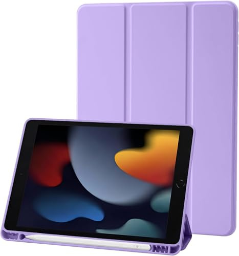 Custodia Cover Compatibile con iPad 9 8 7 Generazione (10.2 Pollici, 2021/2020/2019), Supporta la Carica di Pencil 2nd Gen, Auto Sveglia/Sonno (Viola)