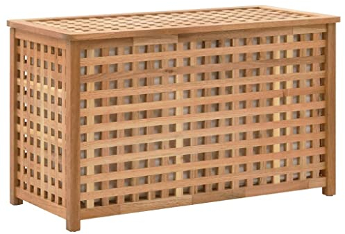 WIFESE Wäschetruhe 77,5x37,5x46,5 cm Walnuss Massivholz Wäschekorb mit Deckel Wäschekorb Hol Wäschetonne Wäschesammler Laundry Baskets für Bad oder Schlafzimmer Gitter-Design Gute Belüftung