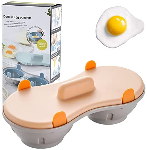 HAOSHICS Cuociuova a vapore a doppia tazza, materiali sicuri per uso alimentare, utilizzato nei forni a microonde per preparare rapidamente uova al vapore perfette e nutrienti (arancione)