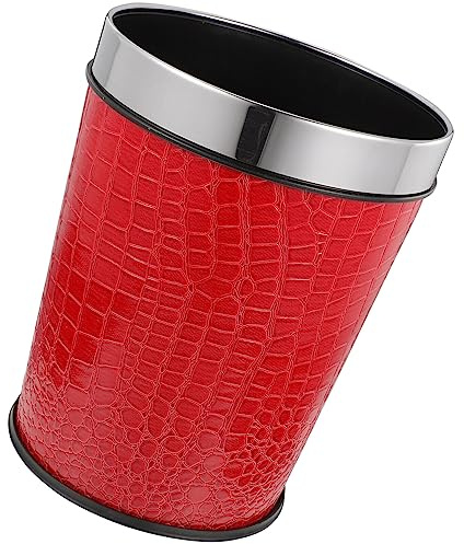 STOBOK Poubelle Rétro 5l Rouge Effet Peau D’animal En Acier Inoxydable Sans Couvercle Corbeille à Papier Multifonction Pour Salle De Bain, Chambre Et Bureau Petite Poubelle Compacte