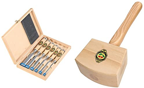 Wilh. Schmitt & Comp. / Kirschen Werkzeuge 1101HK Stechbeitelsatz 6tlg. B.6-26mm Ulmer Form, lackiert & Werkzeuge 6160105 | Schreinerklüpfel mit Weißbuchenkopf & Eschenstiel 105mm
