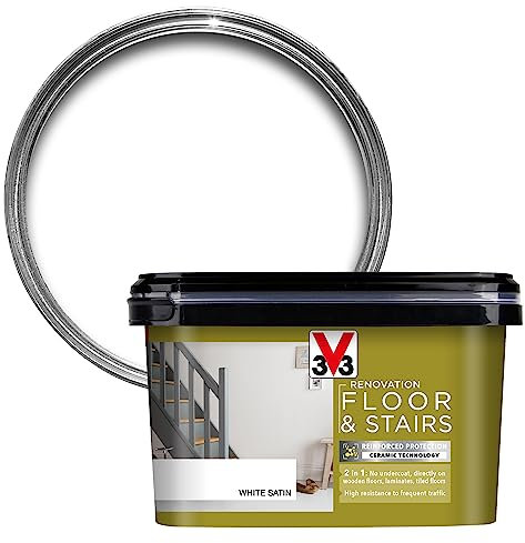 V33 Renovation Floor & Stairs Paint - No Undercoat Needed - Wooden Floors Laminates & Tiled Floors - Reinforced Protection - Easy Maintenance - White 2 Litres