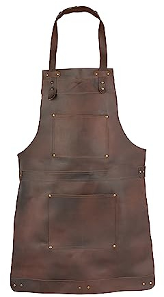 Dunkelbraune Vollnarbenleder-Schürze für Metzger, Kochen, Holzarbeiten, Koch, Grill, Geschenk, DIY, Grillschürze