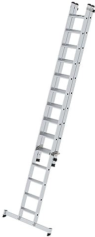 PROREGAL Stufen-Schiebeleiter 2-teilig mit nivello®-Traverse 1x14 + 1x10 Stufen | Leiter, Teleskopleiter, Trittleiter, Bockleiter, Sprossen-Doppelleiter