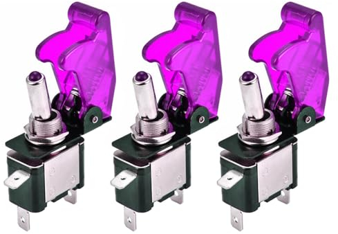 ETOPARS 3 Pezzi Interruttore a Levetta per Auto 12V 20A Interruttore a Bilanciere Camion Viola Luce Interruttore a Levetta in Metallo ON off 3Pin Toggle Switch Copertina Viola
