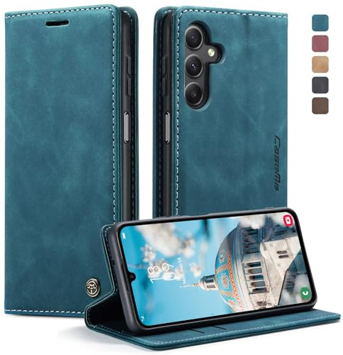 KZB Handyhülle für Samsung Galaxy A15 5G Hülle Premium Lederhülle Klappbar Flip Case Tasche Magnet Kartenfach Standfunktion Klapphülle Schutzhülle für Samsung Galaxy A15 4G/5G - Blaugrün