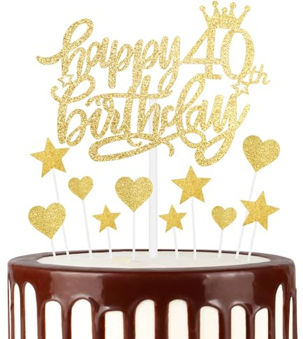 mciskin Gold Happy 40th Birthday Cake Toppers for Cake, Men Women 40th Birthday Decorations,Personalised Cake Toppers for Women,Glitter 40 Cake Topper Cupcake Topper for Party Cake Decoration