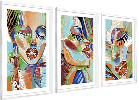 DekoArte - Quadri moderni soggiorno donna 50x70 cm x3 con cornice