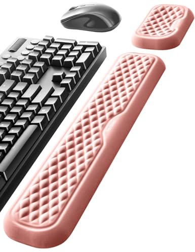 Vaydeer Keyboard and Mouse Wrist Rest Set, Memory Foam, Pink | Memory Foam Support, For Keyboard, Mouse and Desk Use