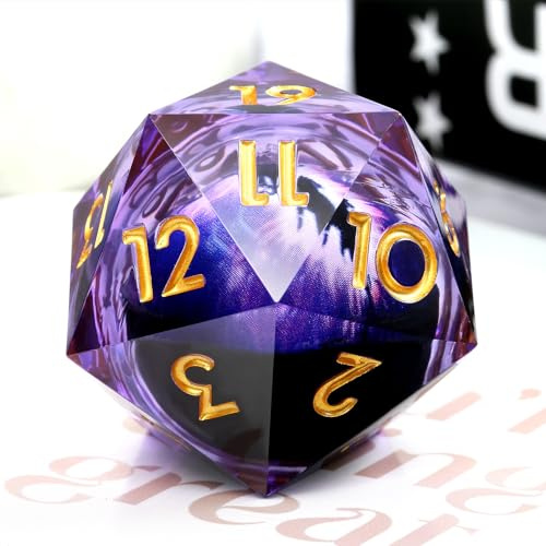 DNDND D20-Würfel, flüssiger Kern, 33 mm, Drachenauge, 20-seitige Würfel mit wunderschöner Geschenkbox für Dungeons und Drachen, Violett