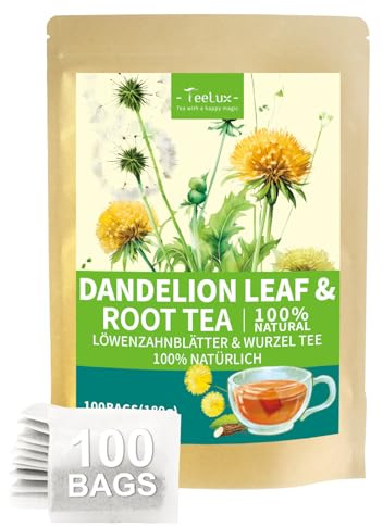 TeeLux Löwenzahn Tee Beutel 100 Stück, Vegan, Löwenzahnwurzel & Blätter, Reiches Aroma, Natürlicher Koffeinfreier Kräutertee