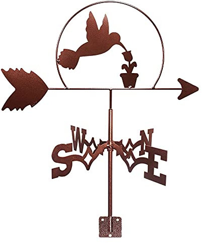 LaYiQimn Wetterfahne Wetterfahne, Kolibri mit Blumen, Wetterfahne aus Gusseisen, Windfahne, Windrichtungsanzeiger, kreative Skulpturen, Wetterhahn mit Rostschutzbeschichtung