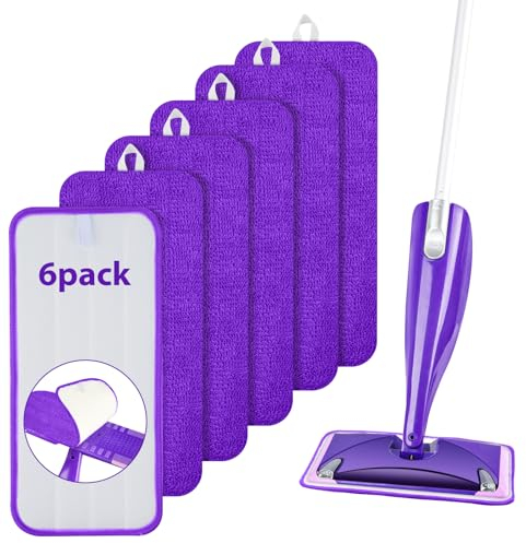 URAQT Bodenwischer Ersatzbezug, 6 Stück Mop Pads, 30.5 * 14cm Mop Microfaser Reinigung Pads, Saugfähiger Wischmopp Reinigungskissen für Spray Mops und Flash Power Mops,Lila