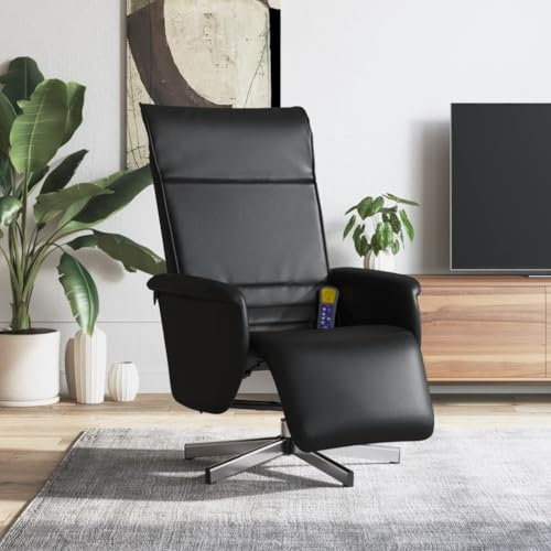 Homgoday Massagesessel mit Fußteil Fernsehsessel Relaxsessel mit Liegefunktion, Ruhesessel Polstersessel Liegesessel TV Sessel, für Wohnzimmer Schwarz Kunstleder