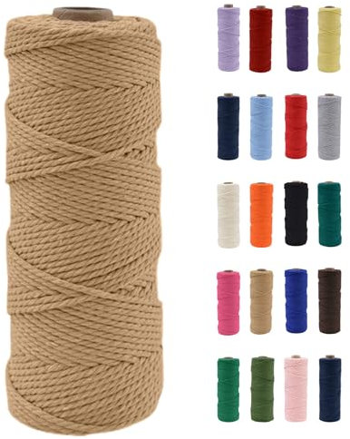 POPOYU Cordón de macramé de 2 mm, cuerda de macramé de algodón natural de 100 m, cuerda de algodón de color lino, cuerda de cuerda para manualidades sin productos químicos para manualidades, arte de