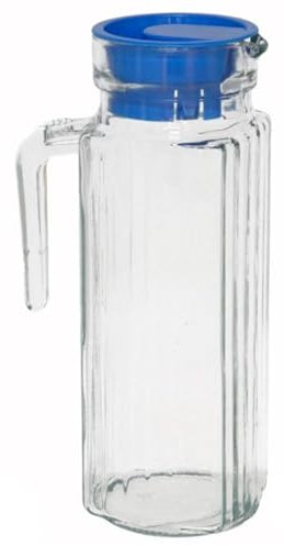 Tradineur - Jarra frigo de Vidrio, almacenar y Servir Agua, Zumo, refrescos, Nevera, frigorífico - 23,5 x 8,3 x 12 cm - 1 litro - Tapa Color Surtido