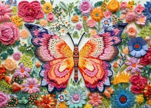 Bullglesup Puzzle für Erwachsene 1000 Teile, Butterfly Flower, Passen Perfekt Ineinander Buchstaben Auf der Rückseite Kein Staub, Spielzeug für Männer Frauen Ältere (70 x 50 cm), 1:1 Poster